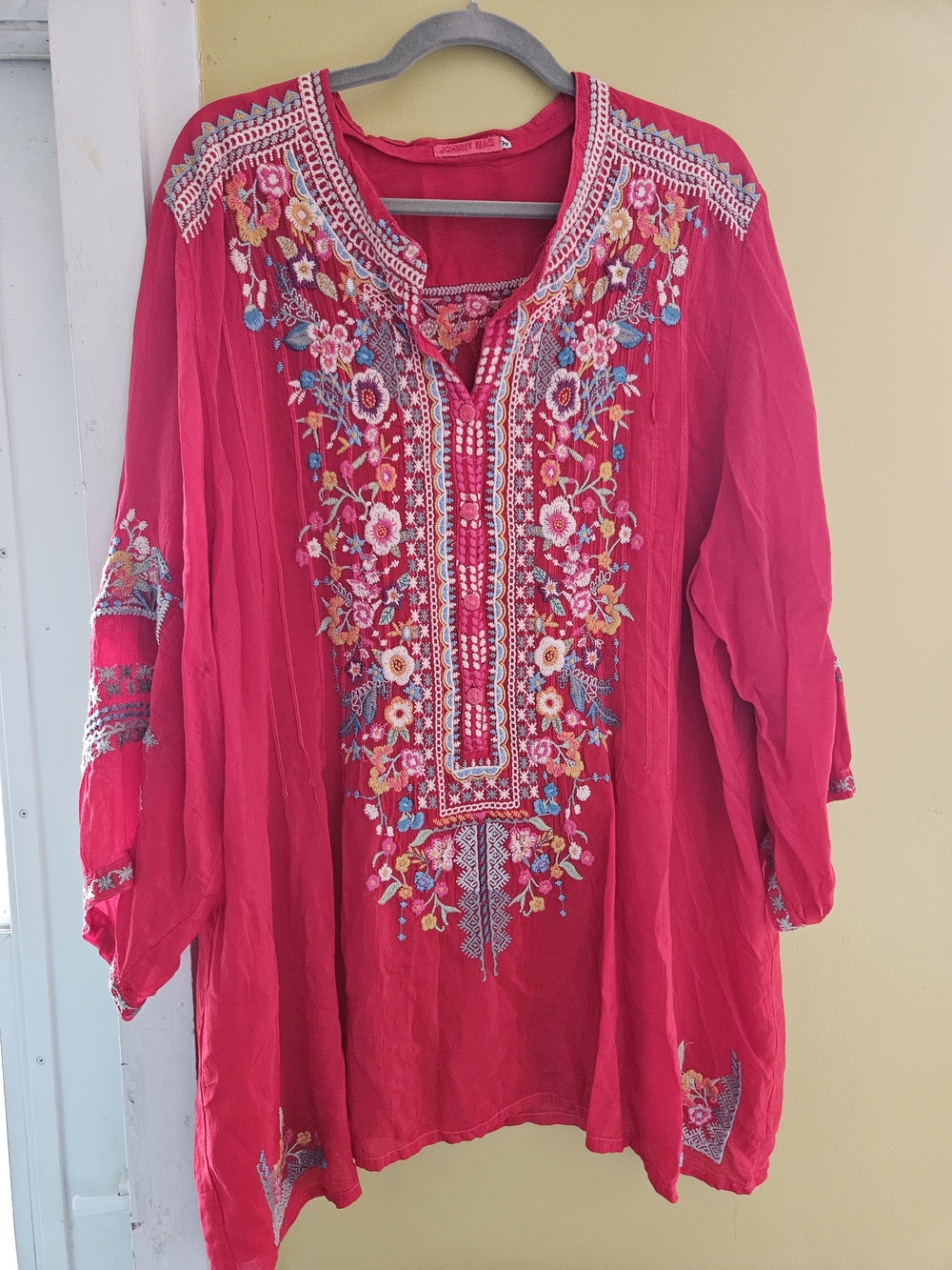Johnny Was RED Bethanie Embroidered Floral Tunic Sz 2X